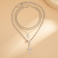 Thumbnail for Punk Style Layered Gold Silver Plated Cross Pendant Y Necklace Set - ArtGalleryZen