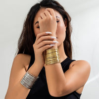 Thumbnail for Punk Style Metallic Brushed Wide Cuff Bangle Bracelet - ArtGalleryZen