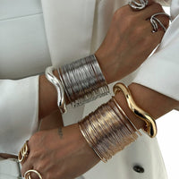 Thumbnail for Punk Style Metallic Brushed Wide Cuff Bangle Bracelet - ArtGalleryZen