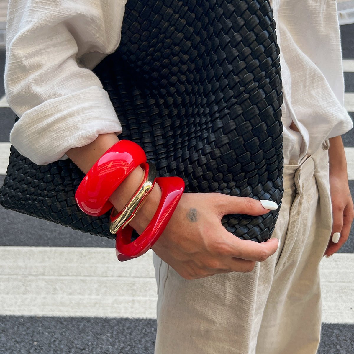 Red Chunky Square Bangle Bracelet Set - ArtGalleryZen