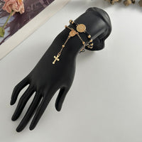 Thumbnail for Retro 2pcs Cross Relief Disk Charm Braided Jade Cord Bracelet Set - ArtGalleryZen