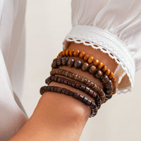 Thumbnail for Retro 5pcs Coconut Shell Wood Beaded Chain Bracelet Set - ArtGalleryZen