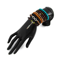 Thumbnail for Retro 9pcs Infinity Symbol Feather Charm Turquoise Coconut Shell Wood Beaded Chain Bracelet Set - ArtGalleryZen