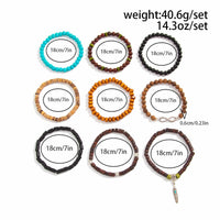 Thumbnail for Retro 9pcs Infinity Symbol Feather Charm Turquoise Coconut Shell Wood Beaded Chain Bracelet Set - ArtGalleryZen
