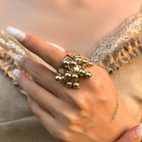 Thumbnail for Retro Chunky Tiger Stone Turquoise Pearl Tassel Wide Open Ring - ArtGalleryZen