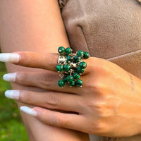 Thumbnail for Retro Chunky Tiger Stone Turquoise Pearl Tassel Wide Open Ring - ArtGalleryZen