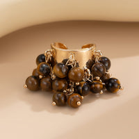 Thumbnail for Retro Chunky Tiger Stone Turquoise Pearl Tassel Wide Open Ring - ArtGalleryZen