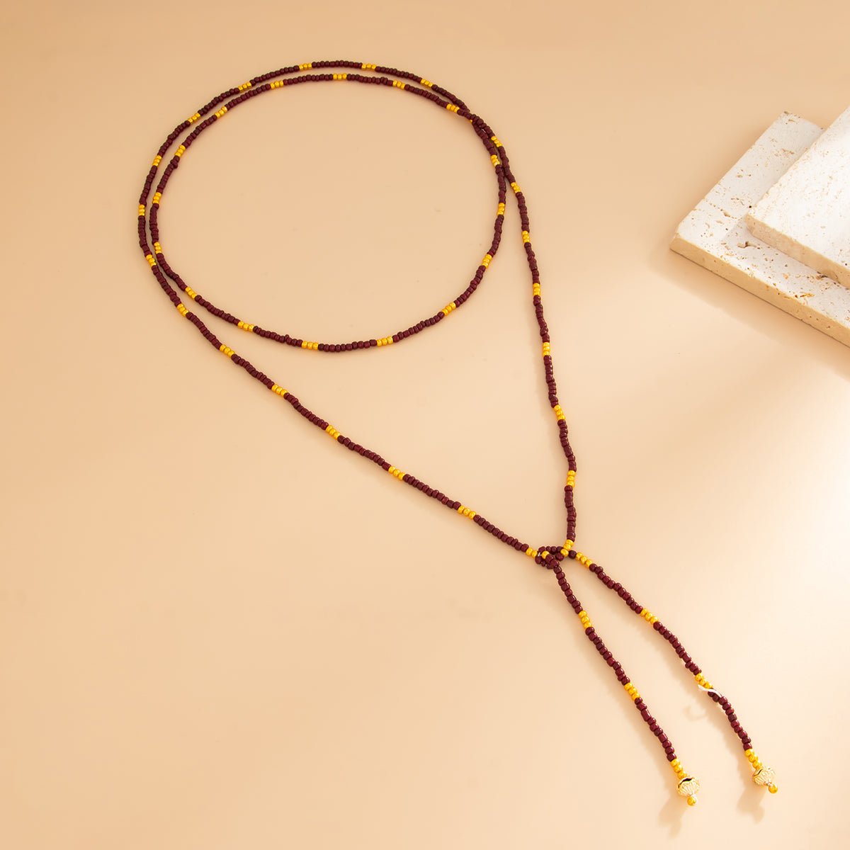 Retro Seed Beaded Long Chain Necklace - ArtGalleryZen