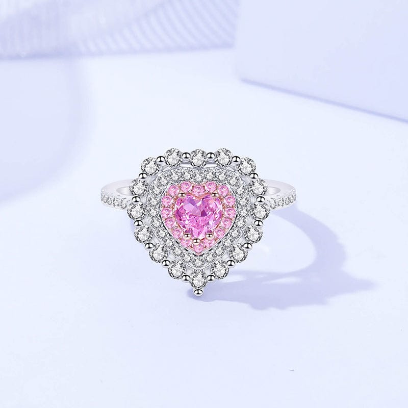 S925 Sterling Silver Diamond Heart Ring - ArtGalleryZen