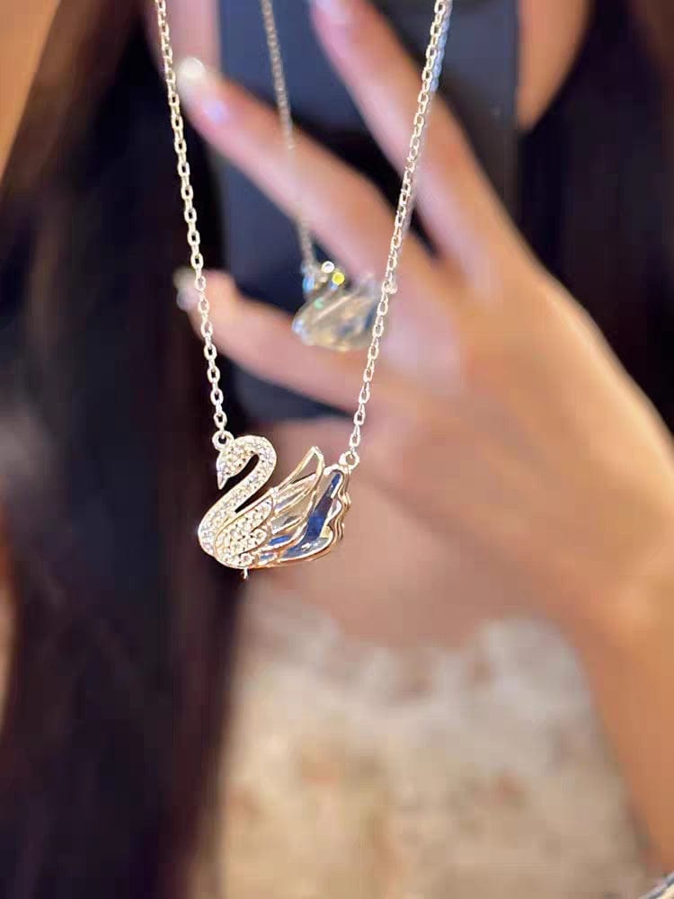 S925 Sterling Silver Swarovski Crystal Swan Pendant Necklace - ArtGalleryZen
