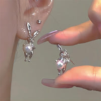 Thumbnail for Silver Moon Light Rabbit Pearl Earrings - ArtGalleryZen