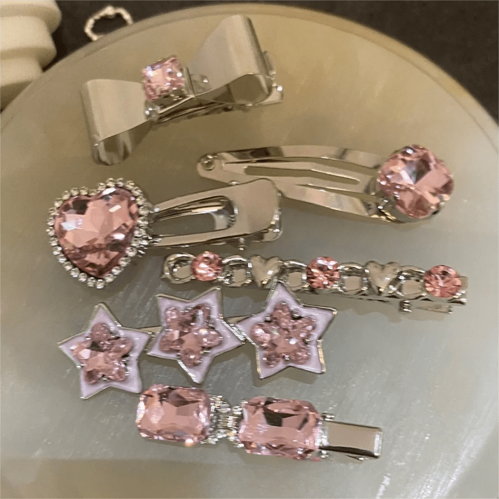 Sparkling Chic Crystal Inlaid Star Heart Bowknot Hair Clips Set - ArtGalleryZen