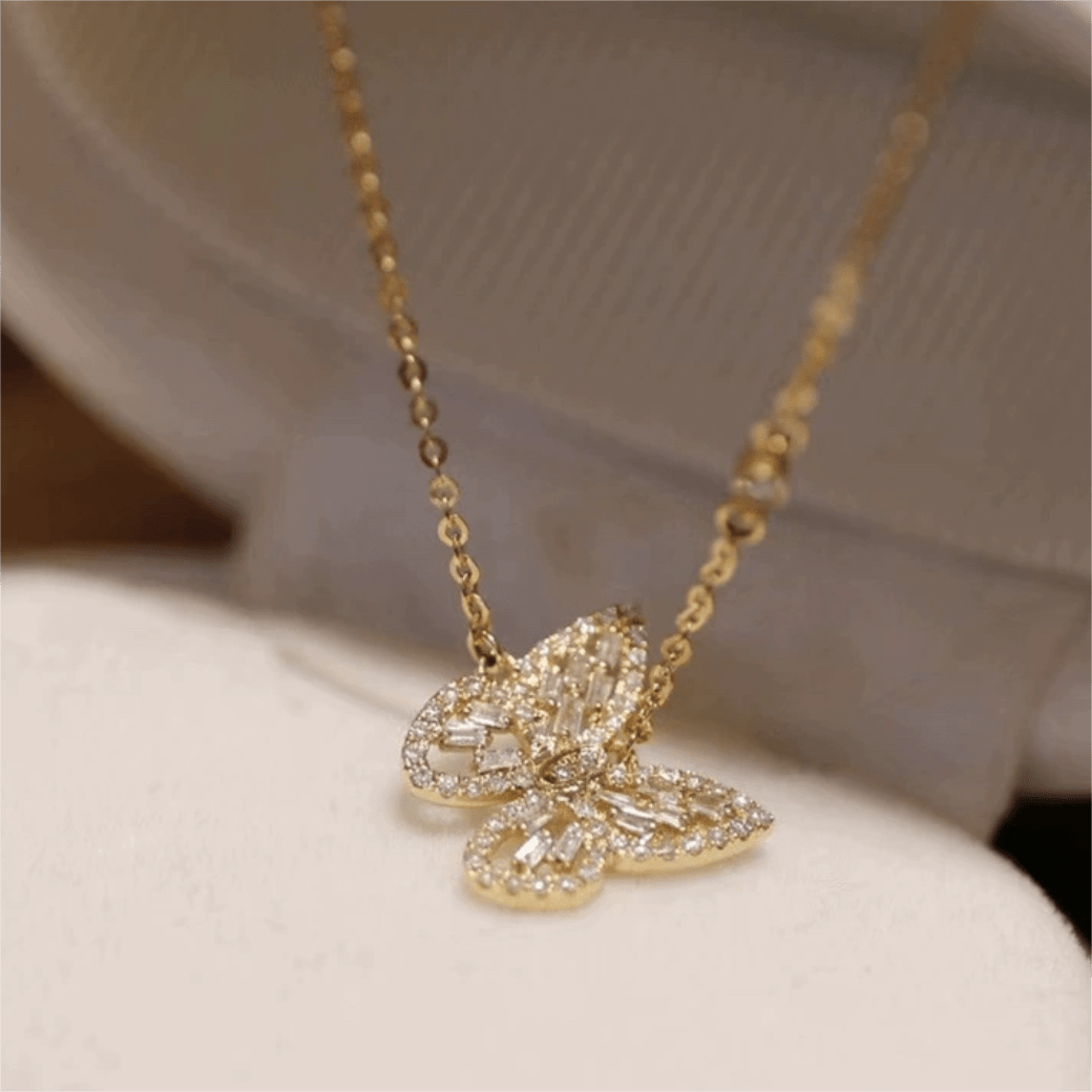 Sparkling Crystal Rhinestone Inlaid Hollow Butterfly Necklace - ArtGalleryZen