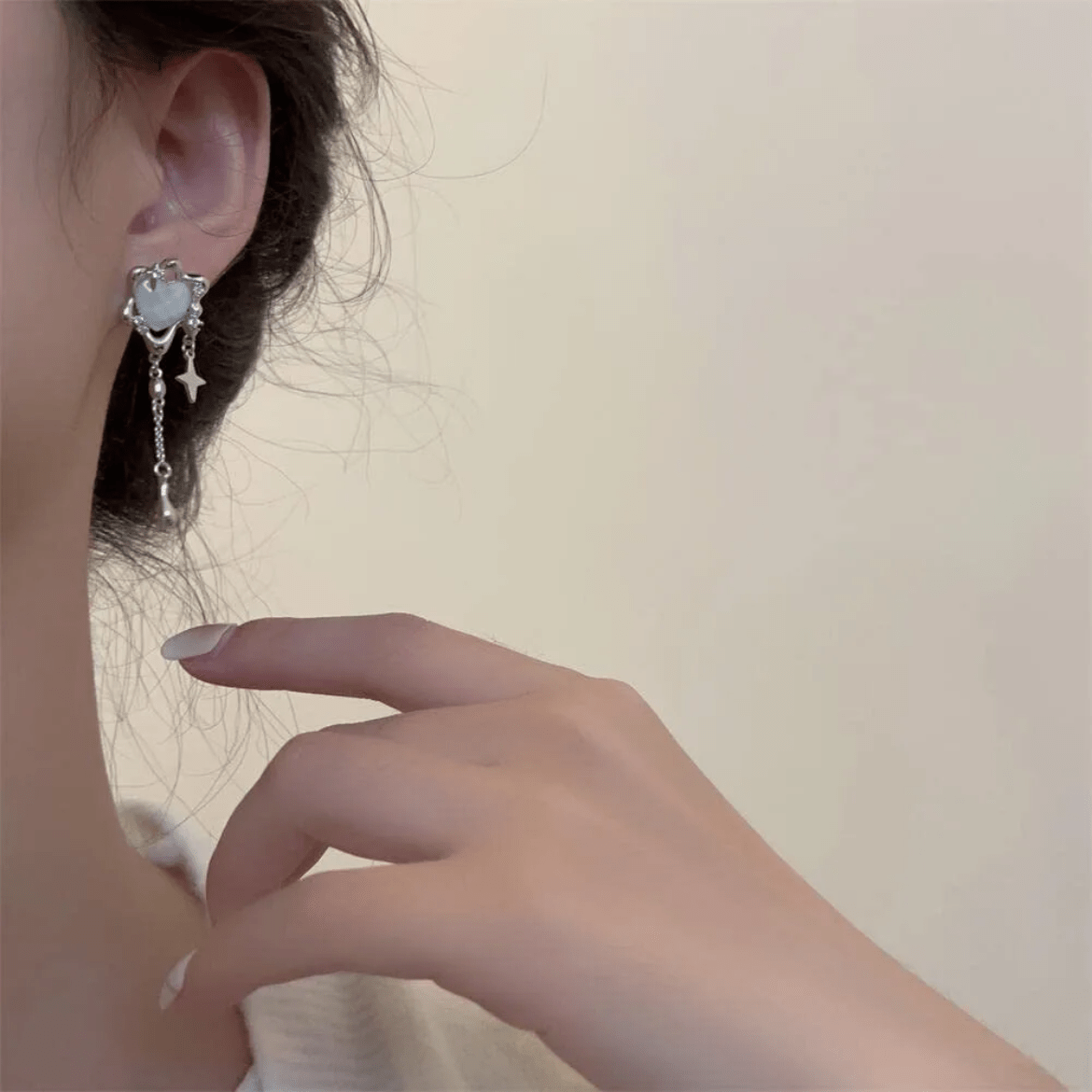Sparkling Irregular Heart Star Tassel Chain Earrings - ArtGalleryZen