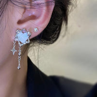 Thumbnail for Sparkling Irregular Heart Star Tassel Chain Earrings - ArtGalleryZen