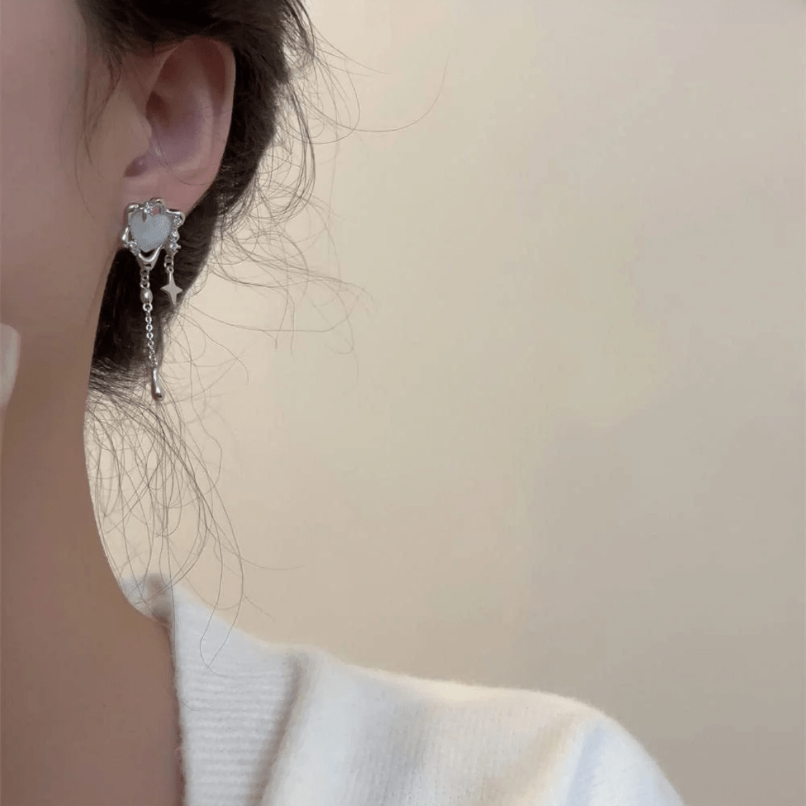 Sparkling Irregular Heart Star Tassel Chain Earrings - ArtGalleryZen