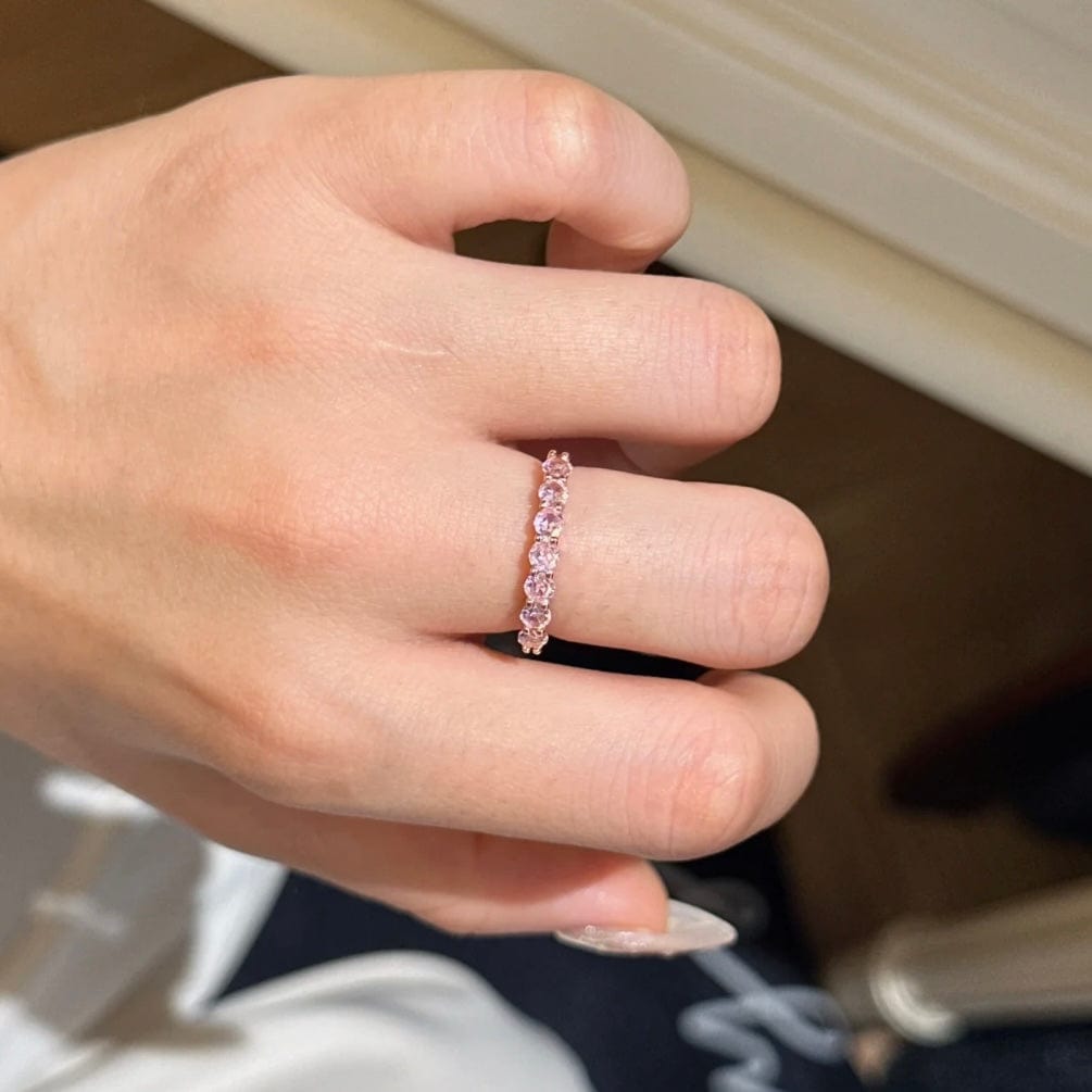 Sparkling Pink CZ Inlaid Rose Gold Plated Stackable Ring Set - ArtGalleryZen