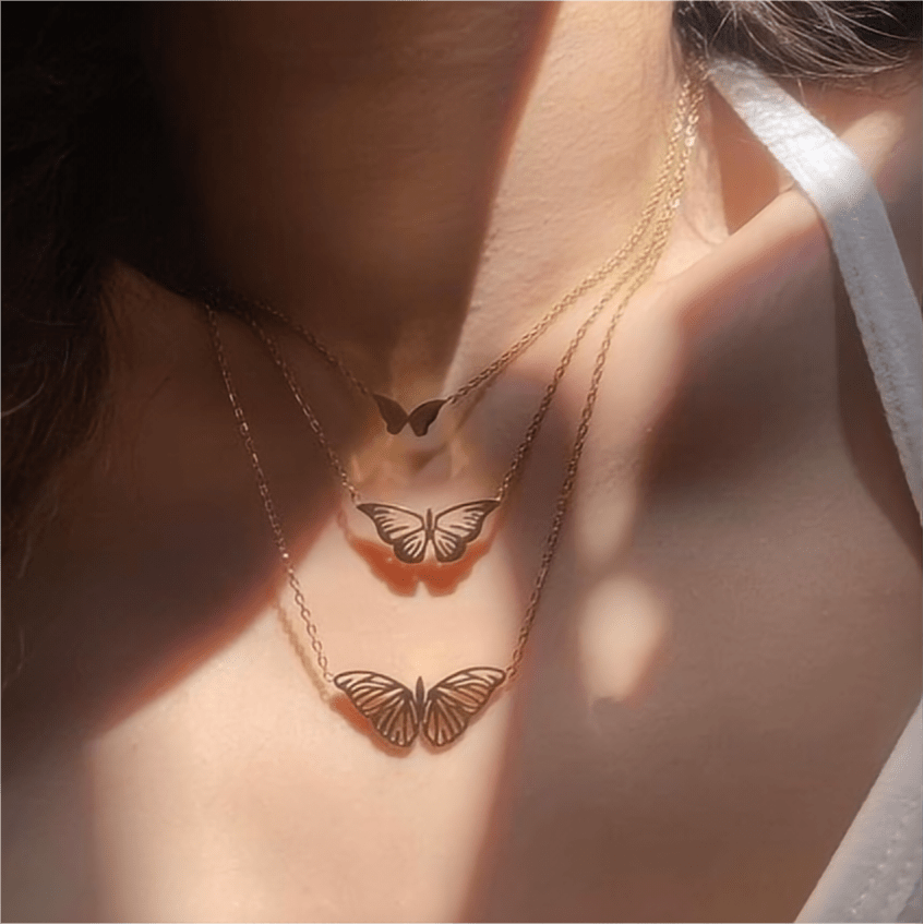 Stainless Steel 3 Pieces Butterfly Necklace Set - ArtGalleryZen