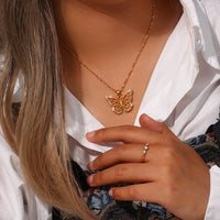 Thumbnail for Stainless Steel CZ Inlaid Gold Filled Hollowed-out Butterfly Necklace - ArtGalleryZen