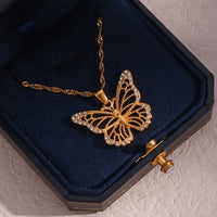 Thumbnail for Stainless Steel CZ Inlaid Gold Filled Hollowed-out Butterfly Necklace - ArtGalleryZen
