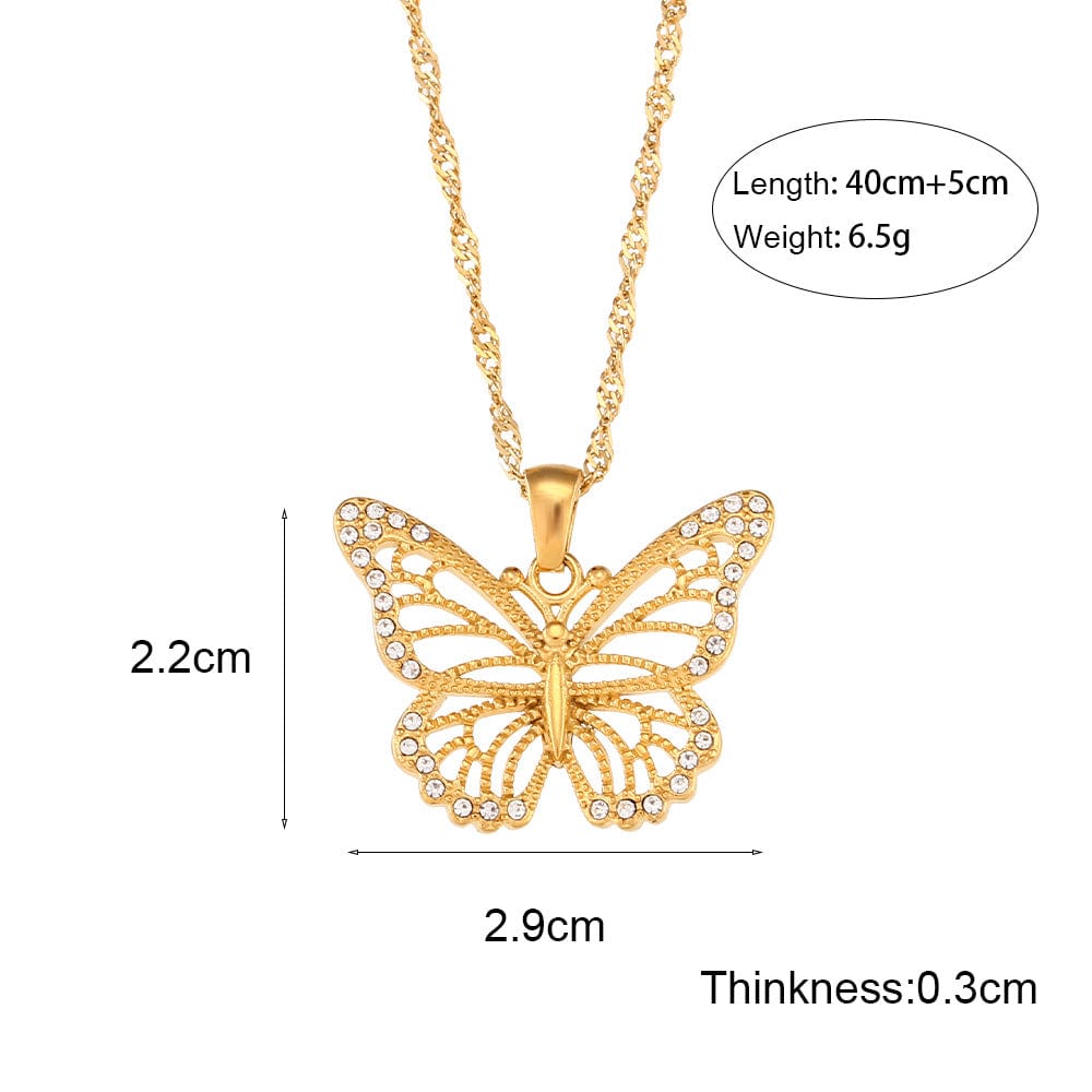 Stainless Steel CZ Inlaid Gold Filled Hollowed-out Butterfly Necklace - ArtGalleryZen