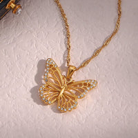 Thumbnail for Stainless Steel CZ Inlaid Gold Filled Hollowed-out Butterfly Necklace - ArtGalleryZen