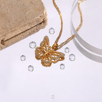 Thumbnail for Stainless Steel CZ Inlaid Gold Filled Hollowed-out Butterfly Necklace - ArtGalleryZen
