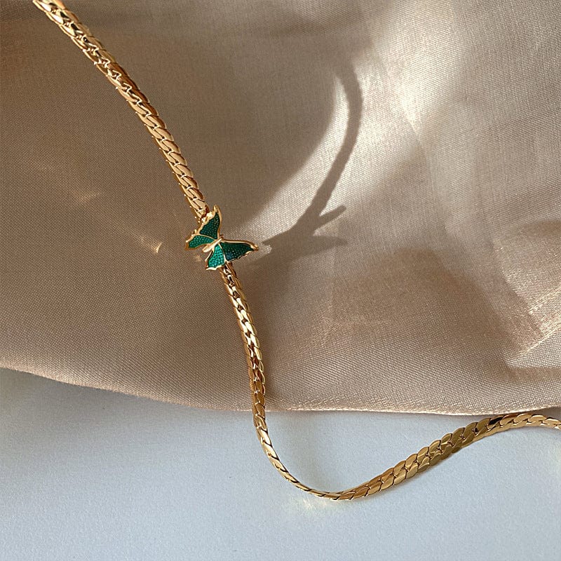 Stainless Steel Gold Plated Enamel Butterfly Necklace - ArtGalleryZen
