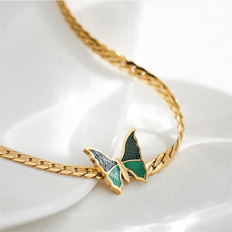 Stainless Steel Gold Plated Enamel Butterfly Necklace - ArtGalleryZen