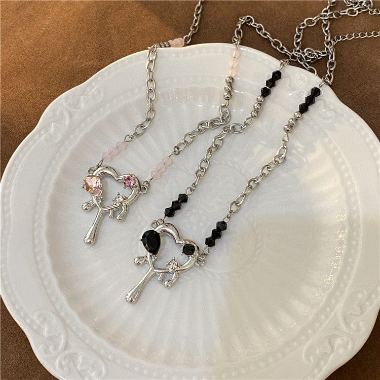Stainless Steel Rhinestone Melting Heart Necklace - ArtGalleryZen