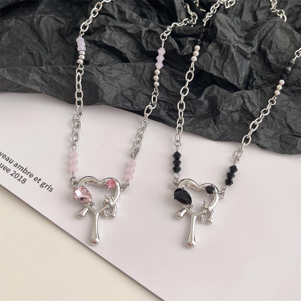 Stainless Steel Rhinestone Melting Heart Necklace - ArtGalleryZen