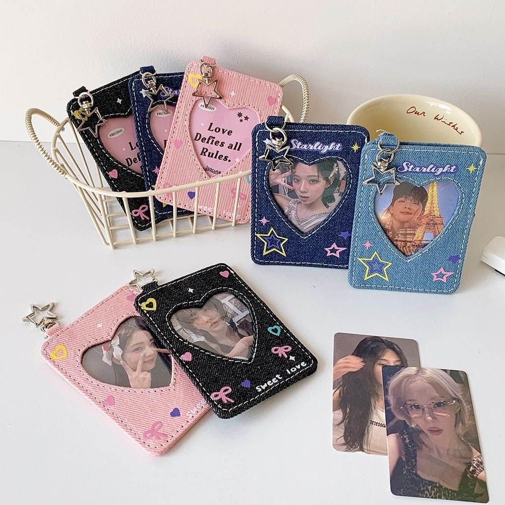 Starlight Heart Denim Kpop Keychain Photocard Holder - ArtGalleryZen