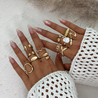 Thumbnail for Stylish 12pcs Irregular Pearl Waterdrop Hollow Curved Ring Set - ArtGalleryZen