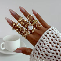 Thumbnail for Stylish 12pcs Irregular Pearl Waterdrop Hollow Curved Ring Set - ArtGalleryZen