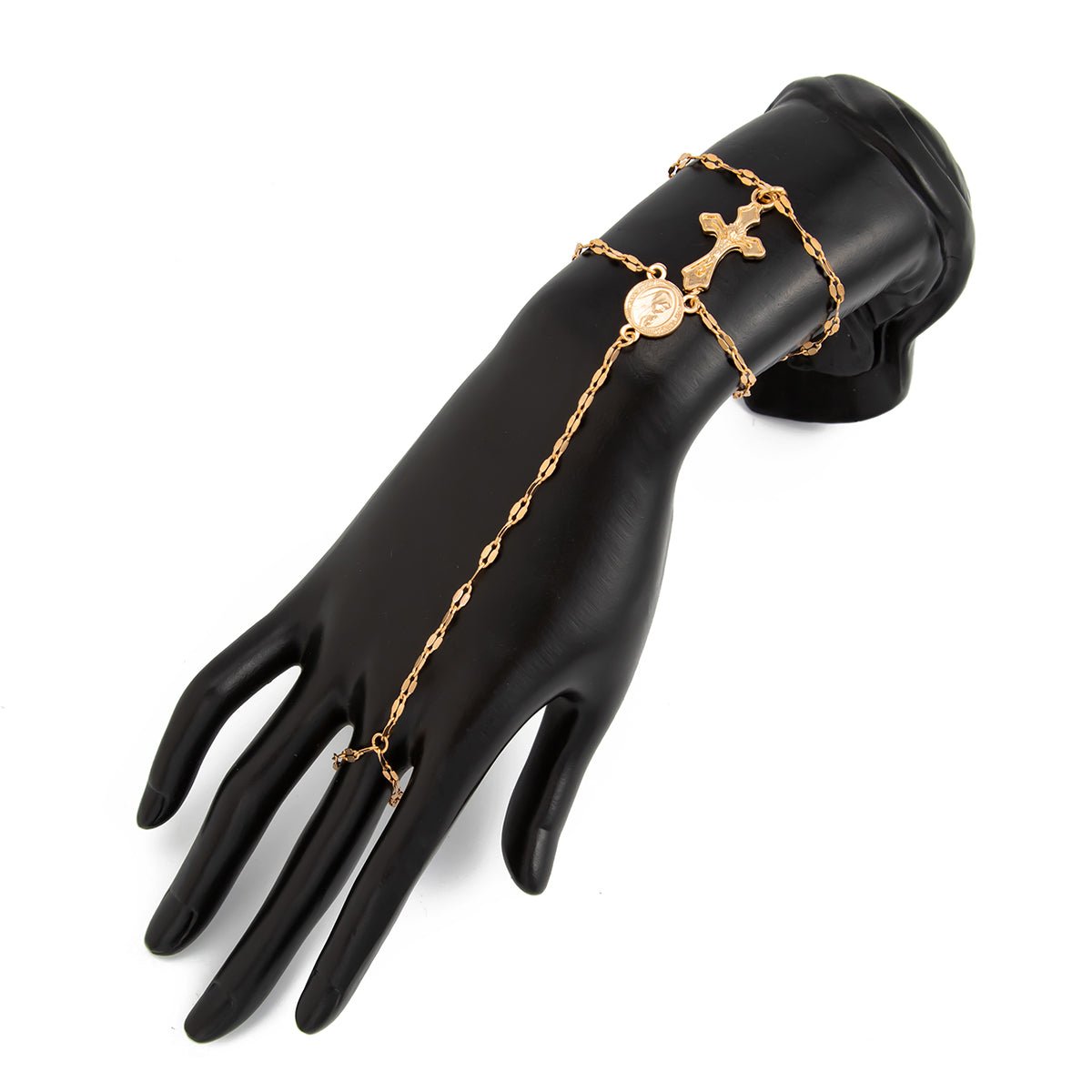 Stylish 2pcs Cross Oval Disk Charm Finger Ring Bracelet Set - ArtGalleryZen