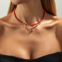 Thumbnail for Stylish 2pcs Enamel Heart Pendant Seed Beaded Necklace Set - ArtGalleryZen