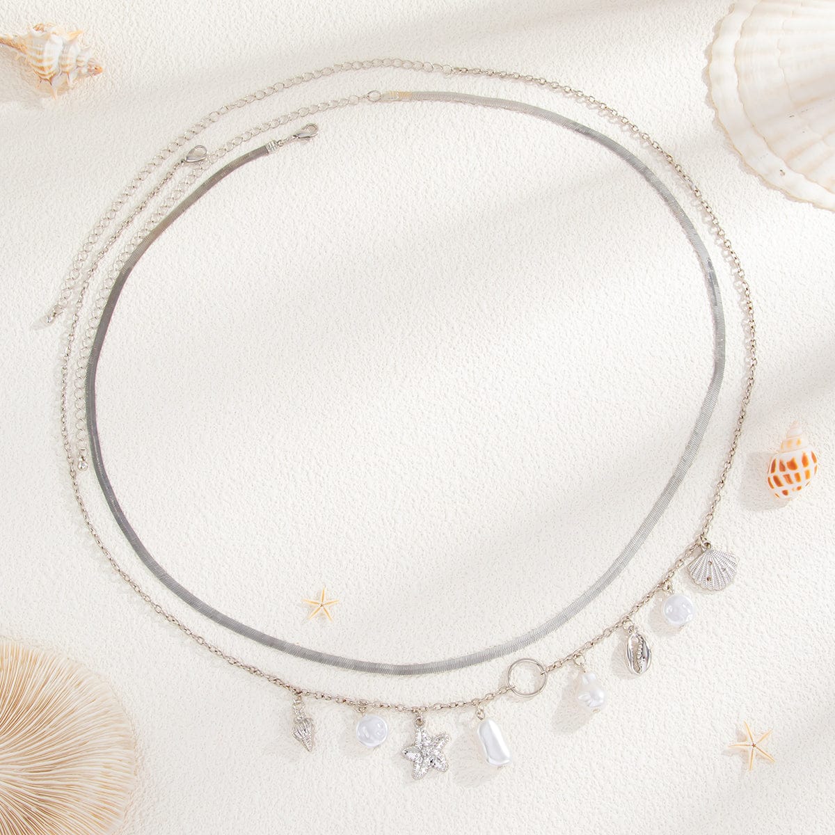 Stylish 2pcs Pearl Shell Starfish Tassel Waist Chain Set - ArtGalleryZen