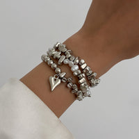 Thumbnail for Stylish 3pcs Heart Charm Pearl Irregular Beaded Chain Bracelet Set - ArtGalleryZen