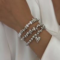 Thumbnail for Stylish 3pcs Heart Charm Pearl Irregular Beaded Chain Bracelet Set - ArtGalleryZen