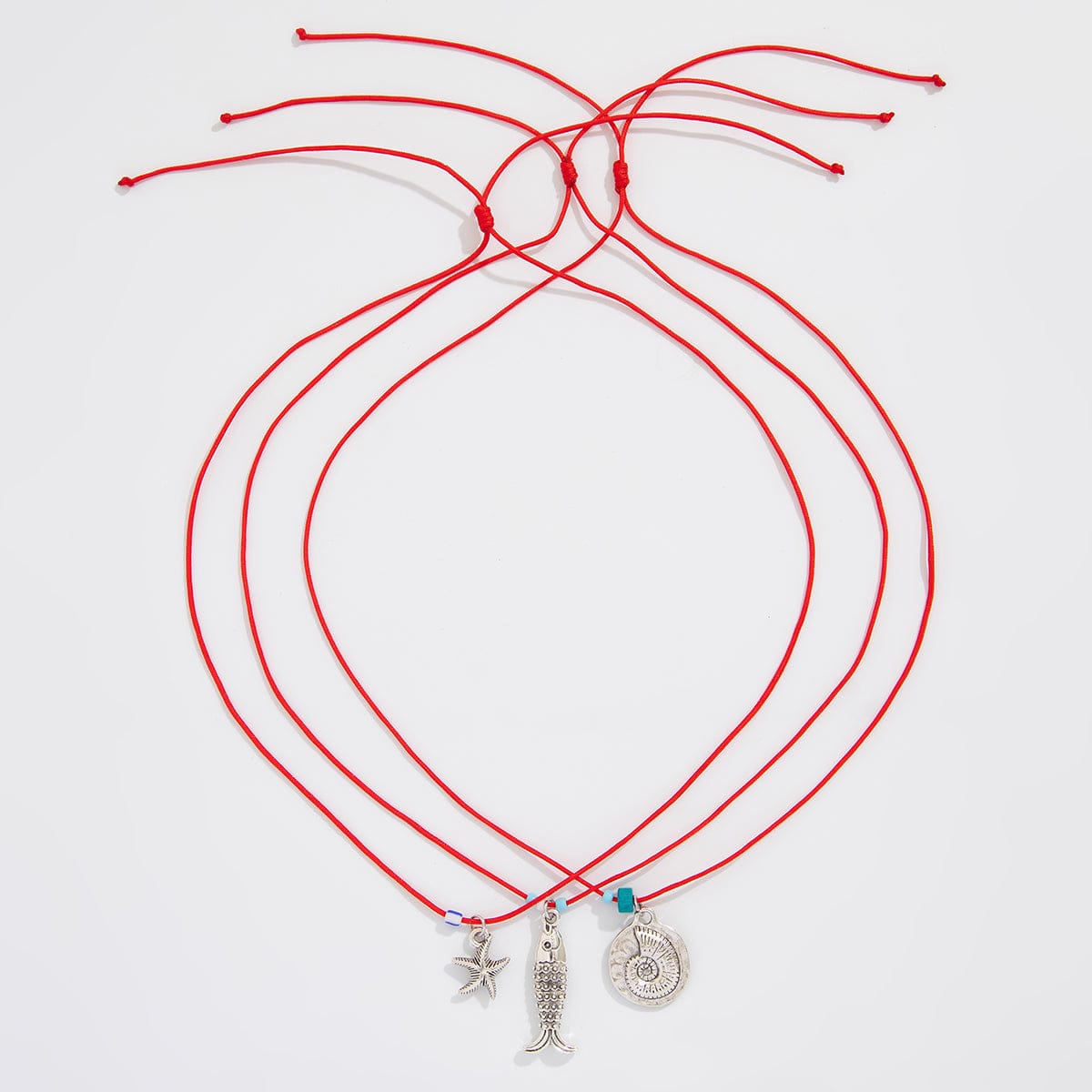 Stylish 3Pcs Shell Fish Starfish Pendant Jade Cord Necklace Set - ArtGalleryZen