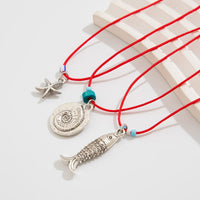 Thumbnail for Stylish 3Pcs Shell Fish Starfish Pendant Jade Cord Necklace Set - ArtGalleryZen