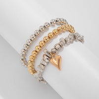 Thumbnail for Stylish 3pcs Two Tone Heart Charm Ball Chain Bracelet Set - ArtGalleryZen