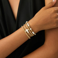 Thumbnail for Stylish 4pcs Cross Charm Pearl Beaded Chain Bracelet Set - ArtGalleryZen