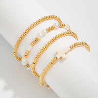 Thumbnail for Stylish 4pcs Cross Charm Pearl Beaded Chain Bracelet Set - ArtGalleryZen
