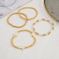 Thumbnail for Stylish 4pcs Cross Charm Pearl Beaded Chain Bracelet Set - ArtGalleryZen