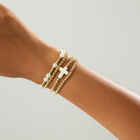 Thumbnail for Stylish 4pcs Cross Charm Pearl Beaded Chain Bracelet Set - ArtGalleryZen