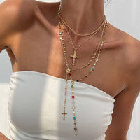 Thumbnail for Stylish 4pcs Cross Pendant Colorful Crystal Chain Y Necklace Set - ArtGalleryZen