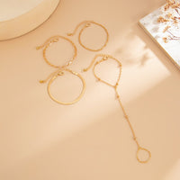 Thumbnail for Stylish 4pcs Herringbone Saturn Chain Finger Ring Bracelet Set - ArtGalleryZen
