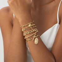 Thumbnail for Stylish 7pcs Heart Star Cross Charm Ball Chain Bracelet Set - ArtGalleryZen