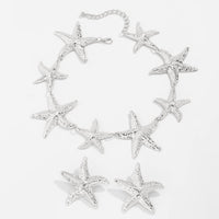 Thumbnail for Stylish Chunky Gold Silver Tone Starfish Necklace Earrings Set - ArtGalleryZen